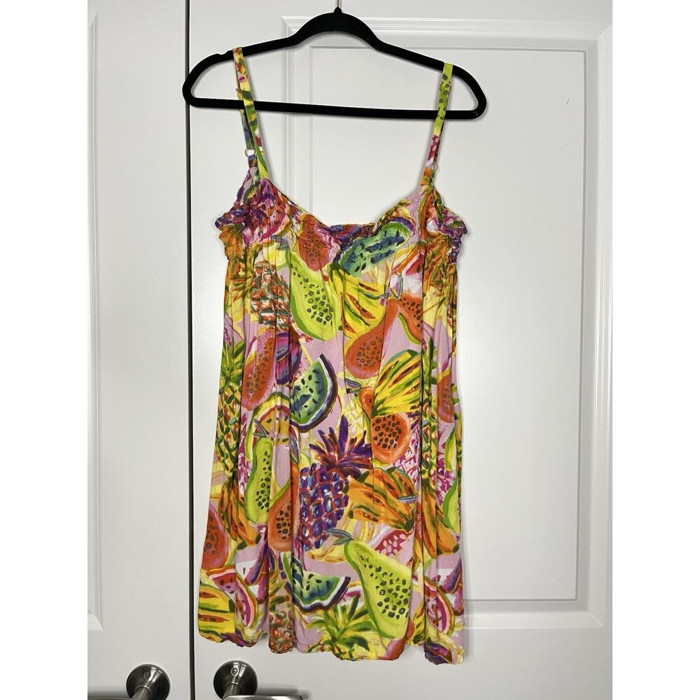 True Destinations Resort Wear Tunic Top Blouse Bold Fruit Print Size L
